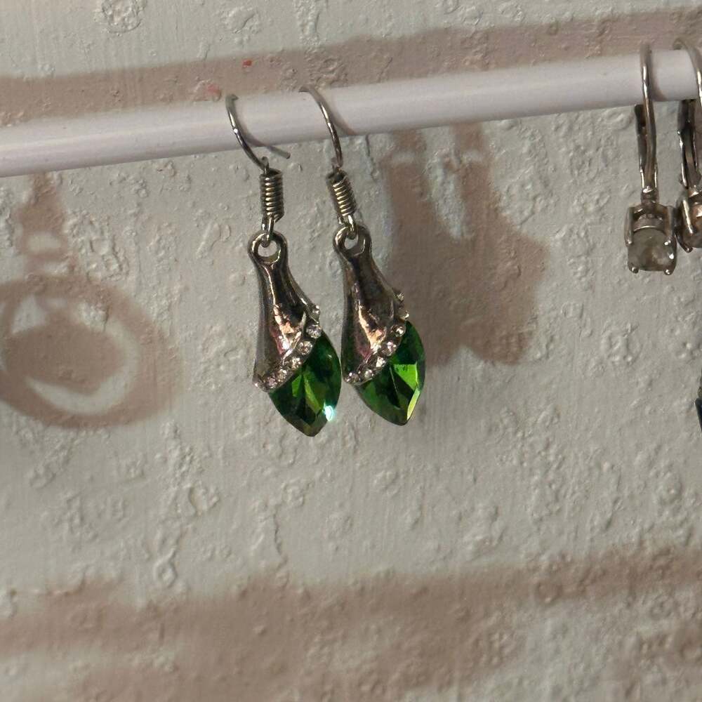 Green Teardrop Crystal Drop Dangle Earrings